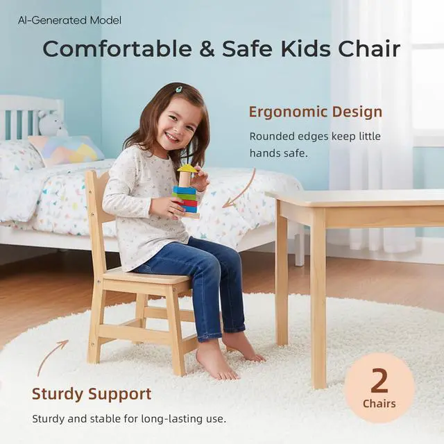 Alt view image 4 of 6 - Wood Kids Table and Chairs Set, Waterproof Desktop, Easy to Clean, Smooth Edge, Ideal Toddler Table Chairs Set for Eating, Snack Time and Play Games