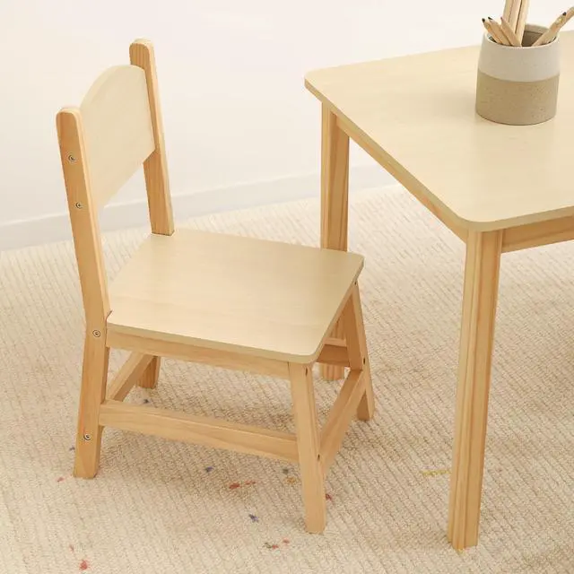 Alt view image 6 of 6 - Wood Kids Table and Chairs Set, Waterproof Desktop, Easy to Clean, Smooth Edge, Ideal Toddler Table Chairs Set for Eating, Snack Time and Play Games
