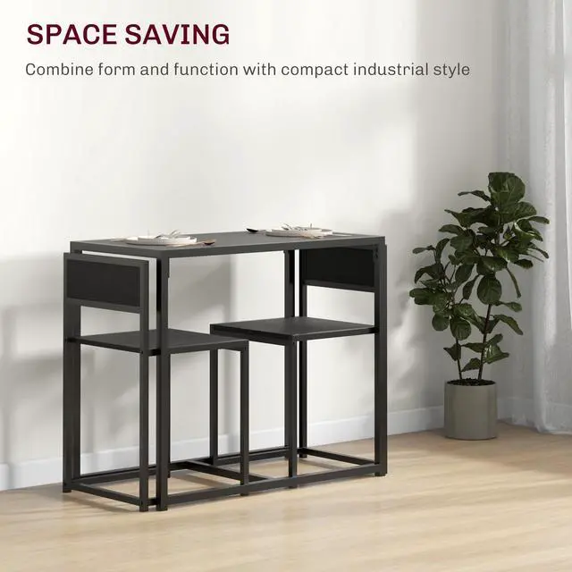 Alt view image 3 of 6 - Small Dining Table Set for 2, Kitchen Table and Chairs Set, Compact Dining Sets for Small Spaces, Black