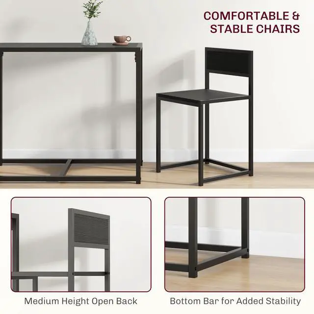 Alt view image 5 of 6 - Small Dining Table Set for 2, Kitchen Table and Chairs Set, Compact Dining Sets for Small Spaces, Black