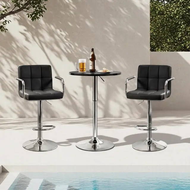 Alt view image 5 of 6 - 3-Piece Round Bar Table and PU Leather Adjustable Swivel Chairs, Modern Counter Height Table Set with 2 Bar Stool for Kitchen, Black