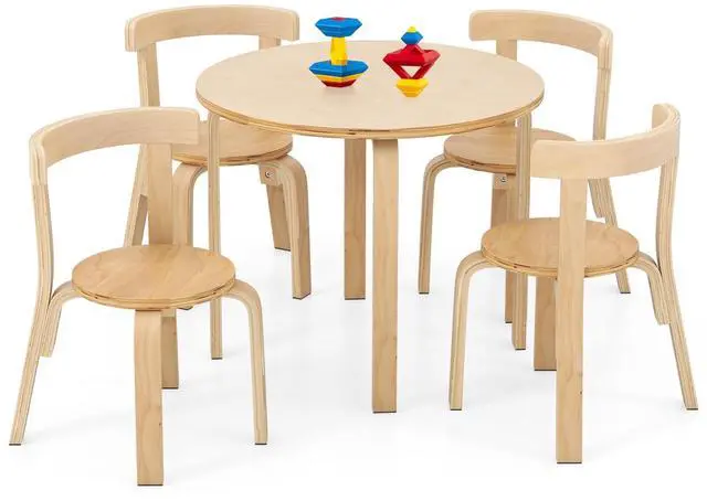 Main image of Kids Table and Chair Set, Bentwood Toddler Round Table and 4 Chairs for Craft Art, Building Block, 5-Piece Children Furniture Set for Daycare, Kindergarten, Playroom (Natural)