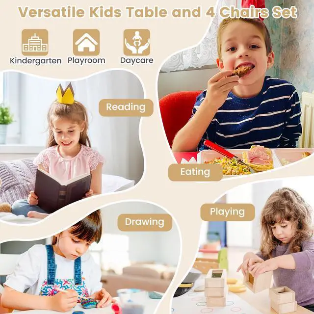 Alt view image 6 of 6 - Kids Table and Chair Set, Bentwood Toddler Round Table and 4 Chairs for Craft Art, Building Block, 5-Piece Children Furniture Set for Daycare, Kindergarten, Playroom (Natural)