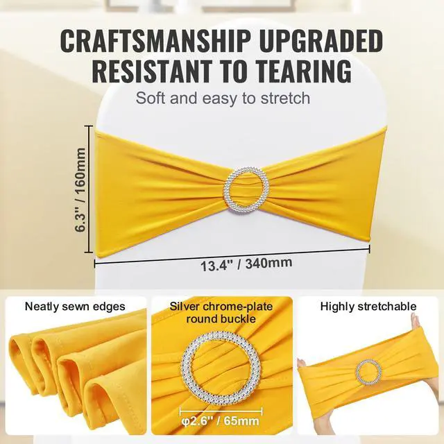 Alt view image 3 of 6 - Stretch Spandex Folding Chair Covers, Universal Fitted Chair Cover with Chair Sashes, Removable Washable Protective Slipcovers, for Wedding, Holiday, Banquet, Party, Dining (50 Set Gold & White)