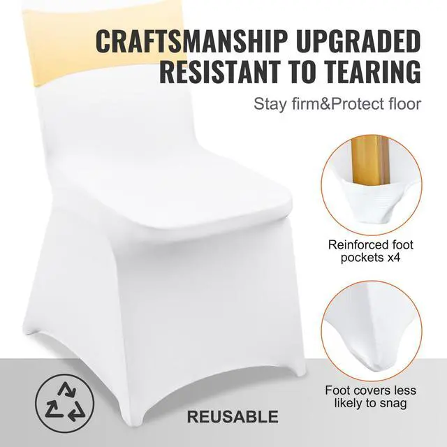 Alt view image 5 of 6 - Stretch Spandex Folding Chair Covers, Universal Fitted Chair Cover with Chair Sashes, Removable Washable Protective Slipcovers, for Wedding, Holiday, Banquet, Party, Dining (50 Set Gold & White)