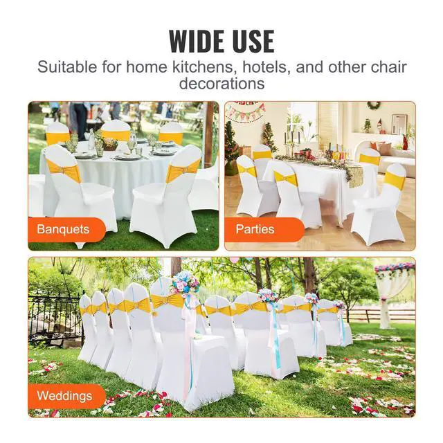 Alt view image 6 of 6 - Stretch Spandex Folding Chair Covers, Universal Fitted Chair Cover with Chair Sashes, Removable Washable Protective Slipcovers, for Wedding, Holiday, Banquet, Party, Dining (50 Set Gold & White)