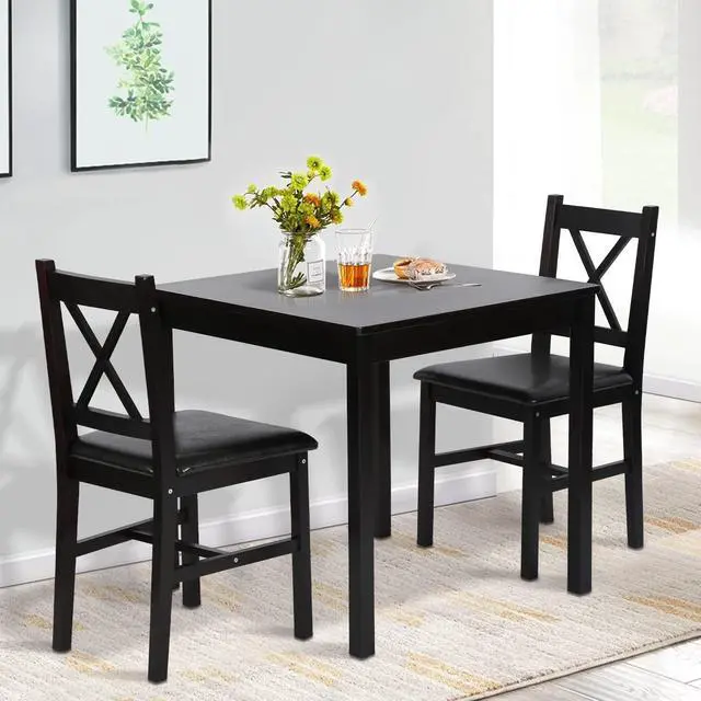 Main image of Kitchen Table Set for 2, 3 Piece Wooden Dining Table Set with 2 Chairs for Small Space, Modern Square Counter Height Small Dinette Set for Kitchen, Restaurant, Dark Brown