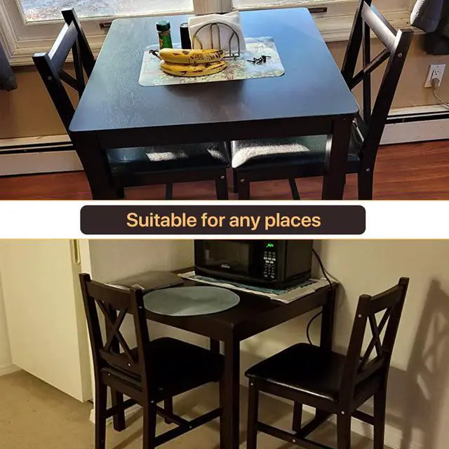 Alt view image 2 of 6 - Kitchen Table Set for 2, 3 Piece Wooden Dining Table Set with 2 Chairs for Small Space, Modern Square Counter Height Small Dinette Set for Kitchen, Restaurant, Dark Brown