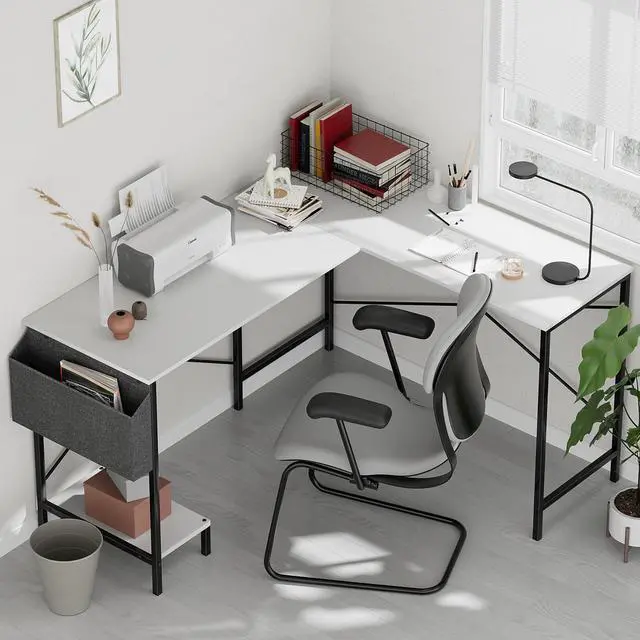 Alt view image 3 of 6 - L Shaped Desk Gaming Computer 50 Inch Reversible Corner Table PC Work Table for Writing Study Student with Wood Tabletop Metal Frame CPU Stand Side Bag for Home Office Small Place