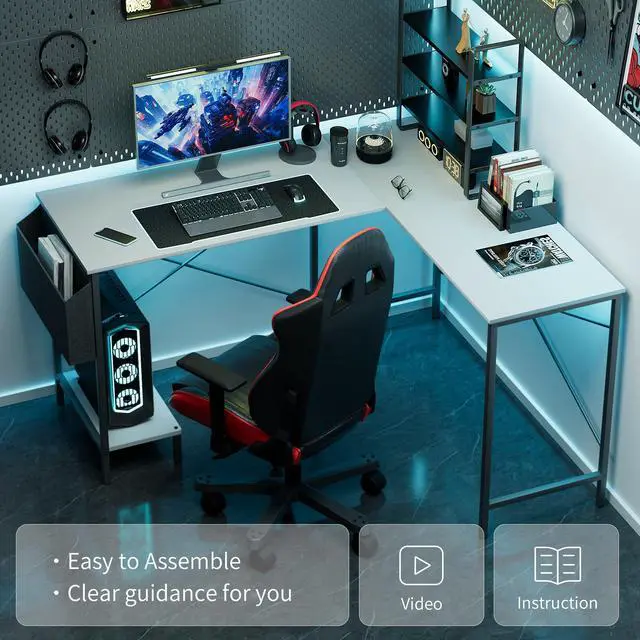 Alt view image 4 of 6 - L Shaped Desk Gaming Computer 50 Inch Reversible Corner Table PC Work Table for Writing Study Student with Wood Tabletop Metal Frame CPU Stand Side Bag for Home Office Small Place