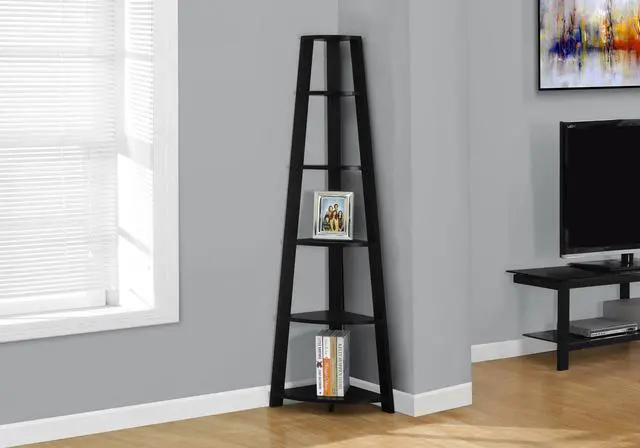 Alt view image 2 of 5 - Corner Bookcase, Black, 72"H