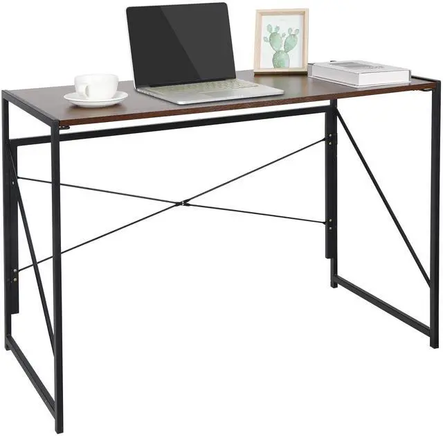 Main image of Folding Computer Desk, Writing Study Desks for Home Office, Corner Laptop Gaming Folding Table with Metal Frame, 39 Inches,Brown