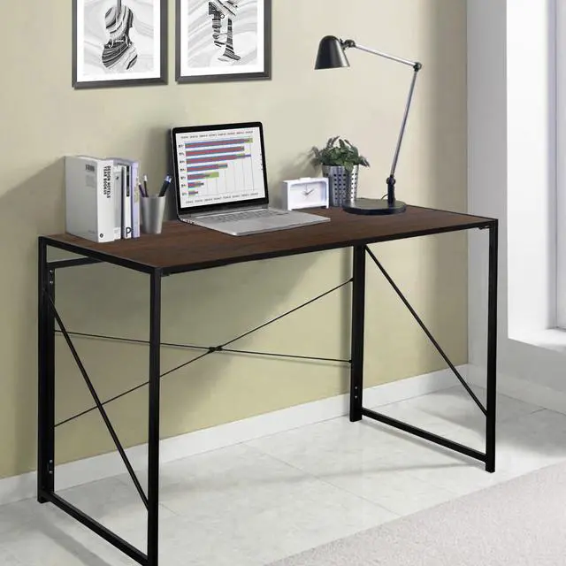 Alt view image 2 of 6 - Folding Computer Desk, Writing Study Desks for Home Office, Corner Laptop Gaming Folding Table with Metal Frame, 39 Inches,Brown