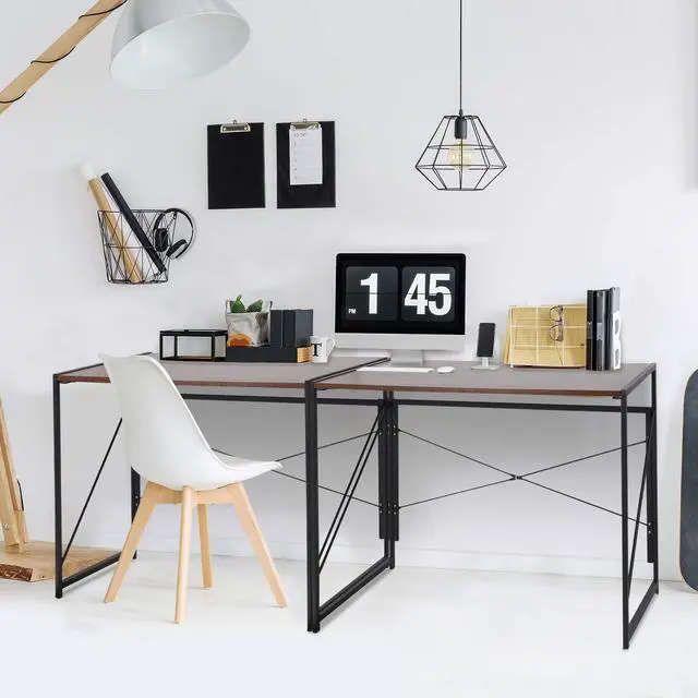 Alt view image 5 of 6 - Folding Computer Desk, Writing Study Desks for Home Office, Corner Laptop Gaming Folding Table with Metal Frame, 39 Inches,Brown