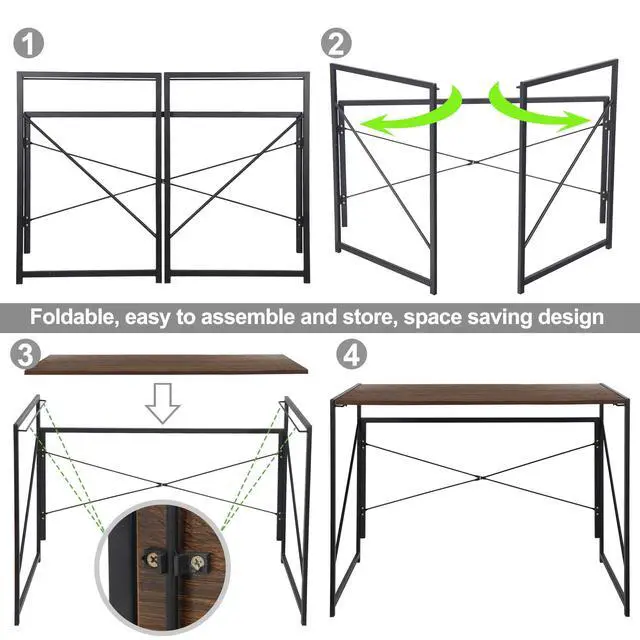 Alt view image 6 of 6 - Folding Computer Desk, Writing Study Desks for Home Office, Corner Laptop Gaming Folding Table with Metal Frame, 39 Inches,Brown