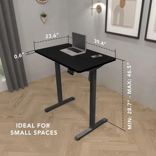 Alt view image 3 of 6 - Electric Standing Desk Adjustable Height 40x24 Compact Sit Stand Desk with Memory Presets, Home Office Workstation, Ergonomic Small Computer Table, Black Frame and Black Top