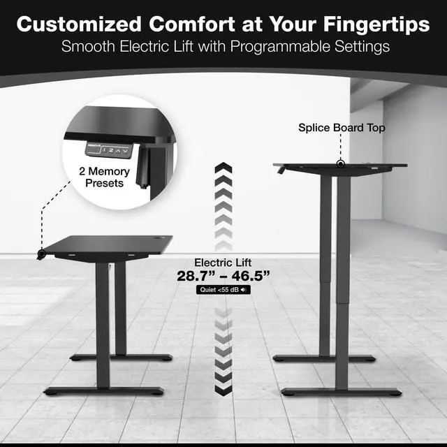 Alt view image 4 of 6 - Electric Standing Desk Adjustable Height 40x24 Compact Sit Stand Desk with Memory Presets, Home Office Workstation, Ergonomic Small Computer Table, Black Frame and Black Top