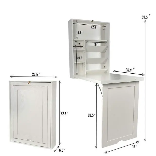 Alt view image 2 of 6 - YUSING Wall Mounted Table, Fold Out Convertible Desk Multi-Function Computer Desk Writing Desk Home Office Wood Wall Floating Desk with Large Storage Area
