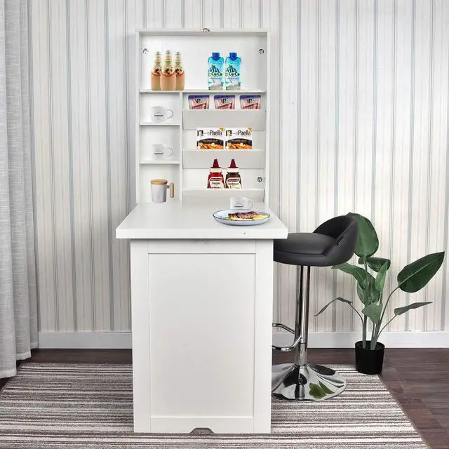 Alt view image 5 of 6 - YUSING Wall Mounted Table, Fold Out Convertible Desk Multi-Function Computer Desk Writing Desk Home Office Wood Wall Floating Desk with Large Storage Area