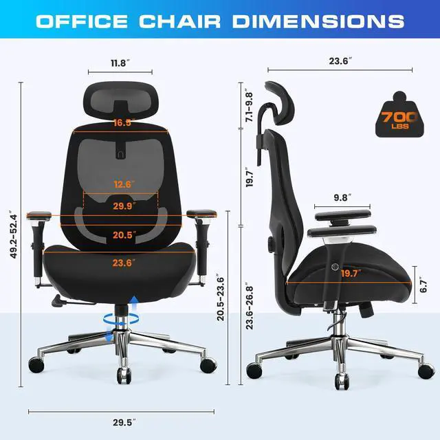 Alt view image 2 of 6 - 700lbs Big and Tall Office Chair for Heavy People Ergonomic Mesh Desk Chair with Wide Thick Seat Cushion, Adjustable Lumbar Support, 4D Armrests and Headrest for Aitting All Day