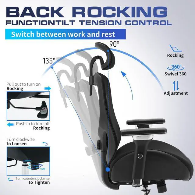 Alt view image 5 of 6 - 700lbs Big and Tall Office Chair for Heavy People Ergonomic Mesh Desk Chair with Wide Thick Seat Cushion, Adjustable Lumbar Support, 4D Armrests and Headrest for Aitting All Day