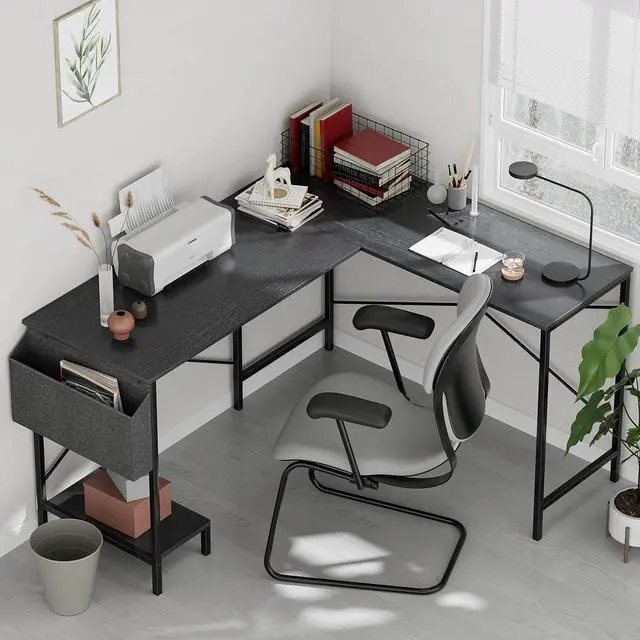 Alt view image 2 of 6 - L Shaped Desk Gaming Computer 50 Inch Reversible Corner Table PC Work Table for Writing Study Student with Wood Tabletop Metal Frame CPU Stand Side Bag for Home Office Small Place