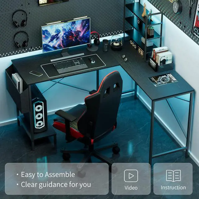 Alt view image 5 of 6 - L Shaped Desk Gaming Computer 50 Inch Reversible Corner Table PC Work Table for Writing Study Student with Wood Tabletop Metal Frame CPU Stand Side Bag for Home Office Small Place