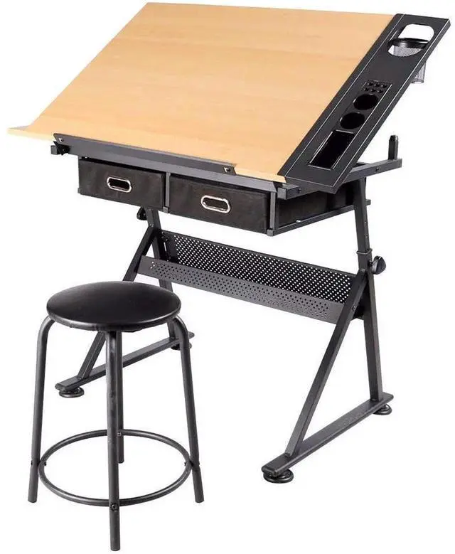 Main image of Height Adjustable Drafting Table Drawing Desk Tiltable Tabletop Art Craft Work Station with Stool for Artists Painters Students Adults