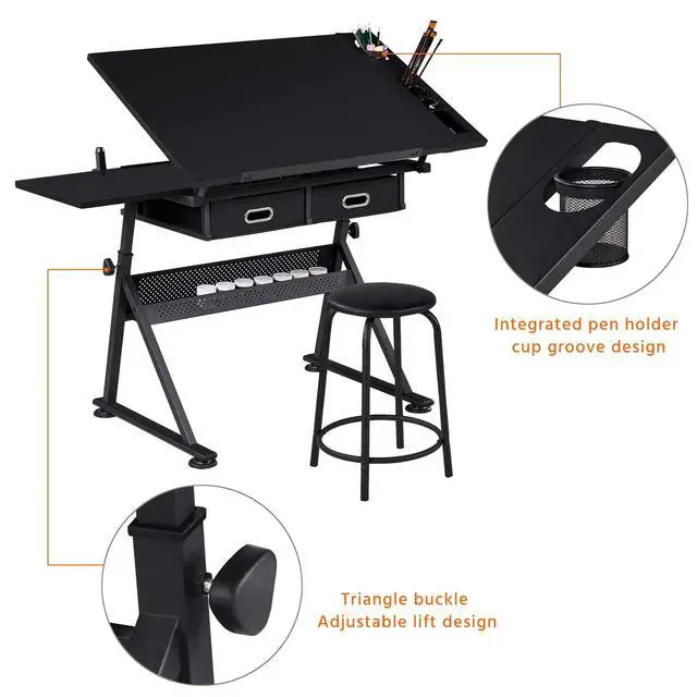 Alt view image 5 of 6 - Drafting Table for Artists, Height Adjustable Drawing Draft Desk, Tiltable Tabletop, Art Craft Work Station with Extra Board for Diamond Painting Sewing Graphic Designere