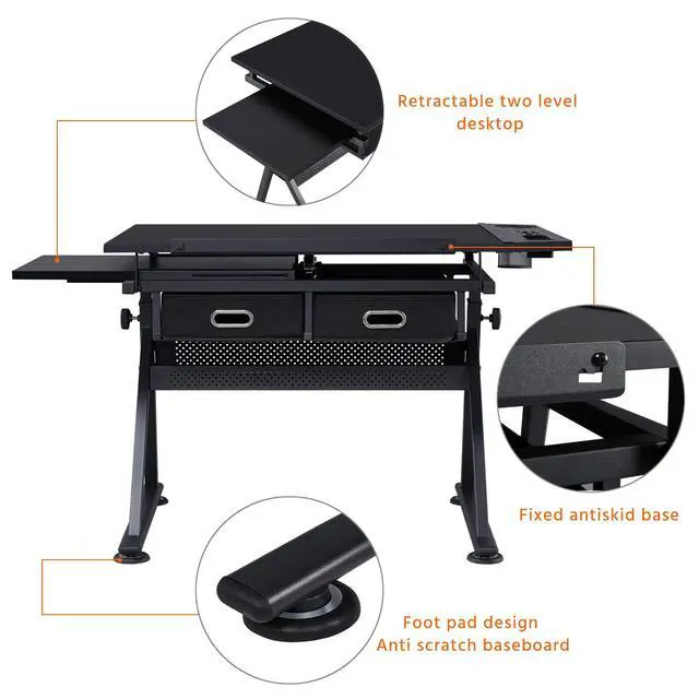 Alt view image 6 of 6 - Drafting Table for Artists, Height Adjustable Drawing Draft Desk, Tiltable Tabletop, Art Craft Work Station with Extra Board for Diamond Painting Sewing Graphic Designere