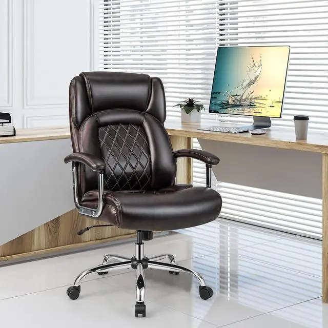 Alt view image 2 of 6 - Big and Tall Office Chair - 500LBS High Back Executive Desk Chair Adjustable Leather Computer Chair Home Office Extra Wide Swivel Task Chair for Heavy People Adults Brown