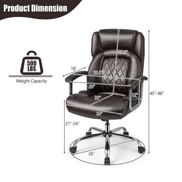 Alt view image 3 of 6 - Big and Tall Office Chair - 500LBS High Back Executive Desk Chair Adjustable Leather Computer Chair Home Office Extra Wide Swivel Task Chair for Heavy People Adults Brown