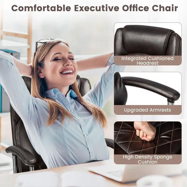 Alt view image 4 of 6 - Big and Tall Office Chair - 500LBS High Back Executive Desk Chair Adjustable Leather Computer Chair Home Office Extra Wide Swivel Task Chair for Heavy People Adults Brown