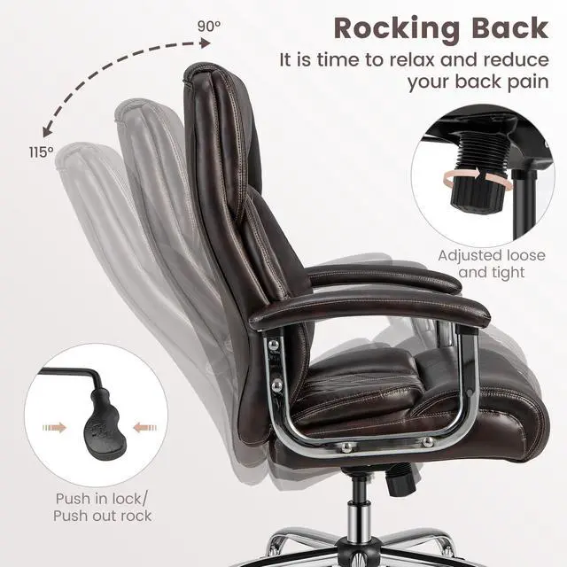 Alt view image 5 of 6 - Big and Tall Office Chair - 500LBS High Back Executive Desk Chair Adjustable Leather Computer Chair Home Office Extra Wide Swivel Task Chair for Heavy People Adults Brown