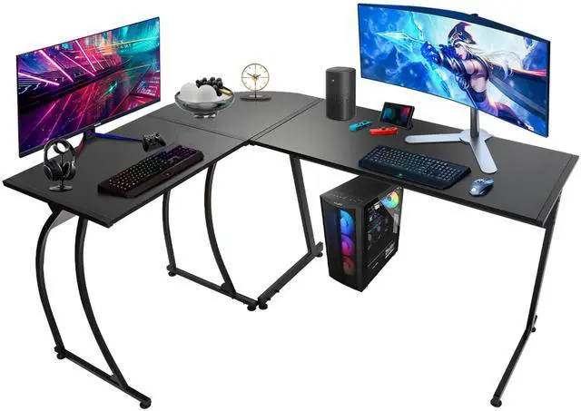 Main image of L-Shape 58.1in Corner Computer Desk Home Office PC Laptop Table Multipurpose Gaming Workstation with Solid Steel Frame/Waterproof Desktop