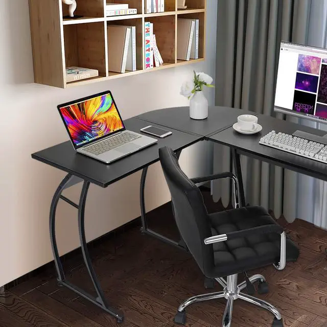 Alt view image 2 of 6 - L-Shape 58.1in Corner Computer Desk Home Office PC Laptop Table Multipurpose Gaming Workstation with Solid Steel Frame/Waterproof Desktop