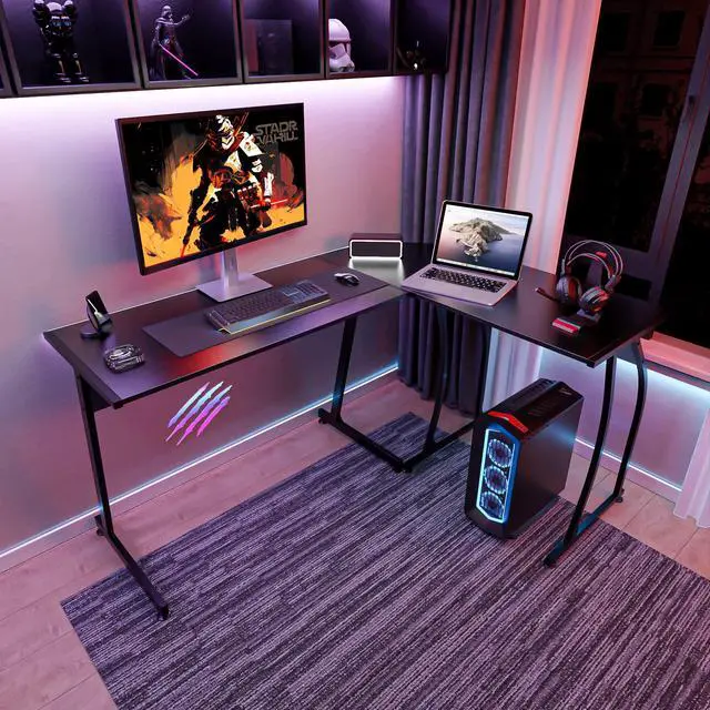 Alt view image 6 of 6 - L-Shape 58.1in Corner Computer Desk Home Office PC Laptop Table Multipurpose Gaming Workstation with Solid Steel Frame/Waterproof Desktop