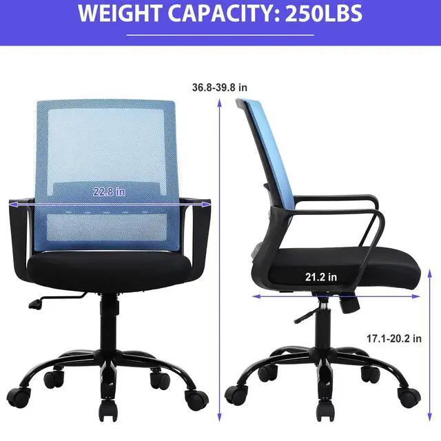 Alt view image 3 of 6 - Small Office Chair Home Office Desk Chair Computer Chair Work Chair Mesh Chair Rolling Chair with Armrest for Home Office, Blue