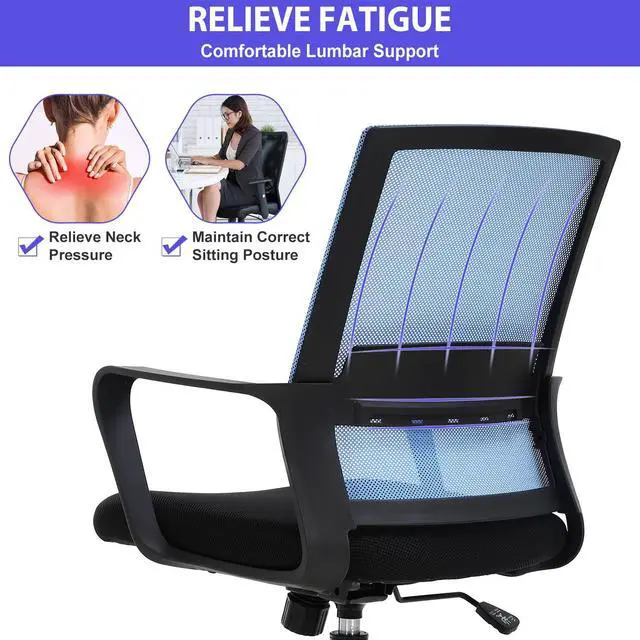 Alt view image 4 of 6 - Small Office Chair Home Office Desk Chair Computer Chair Work Chair Mesh Chair Rolling Chair with Armrest for Home Office, Blue