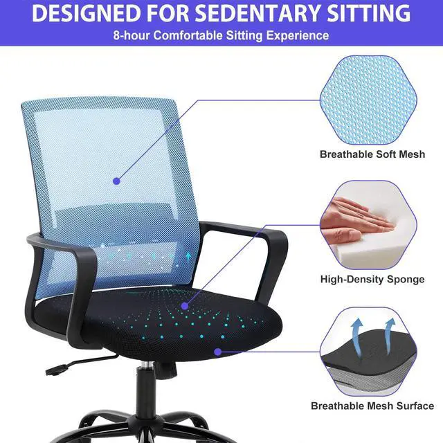 Alt view image 5 of 6 - Small Office Chair Home Office Desk Chair Computer Chair Work Chair Mesh Chair Rolling Chair with Armrest for Home Office, Blue