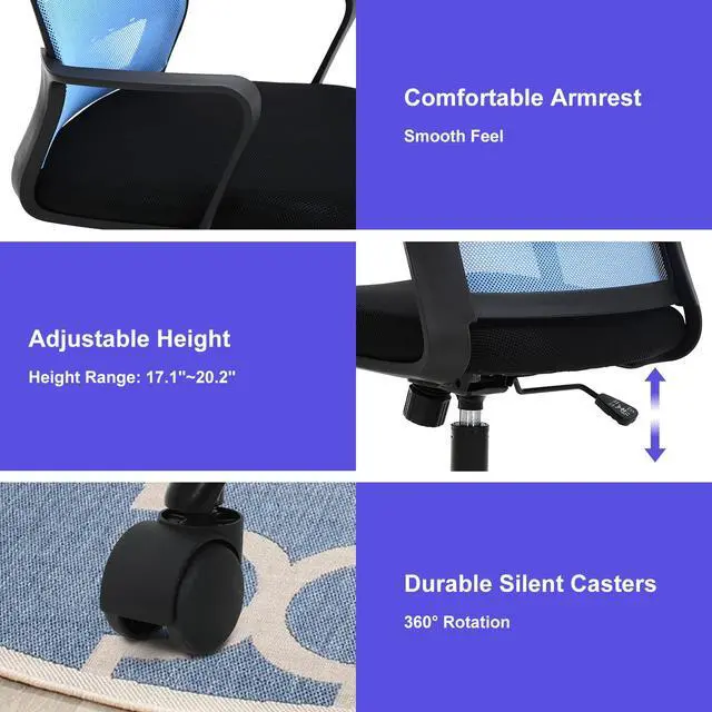 Alt view image 6 of 6 - Small Office Chair Home Office Desk Chair Computer Chair Work Chair Mesh Chair Rolling Chair with Armrest for Home Office, Blue