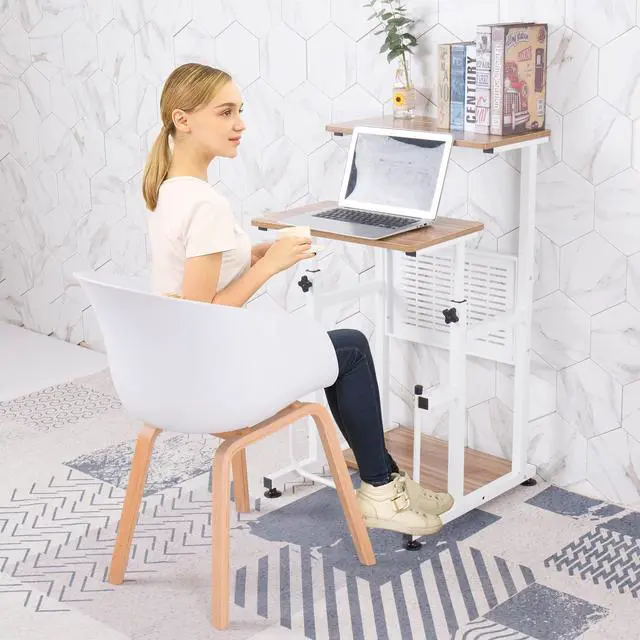 Alt view image 2 of 6 - Adjustable-Height Standing Desk, 2-Mode Modern Standing and Sitting Desk, Light Grain