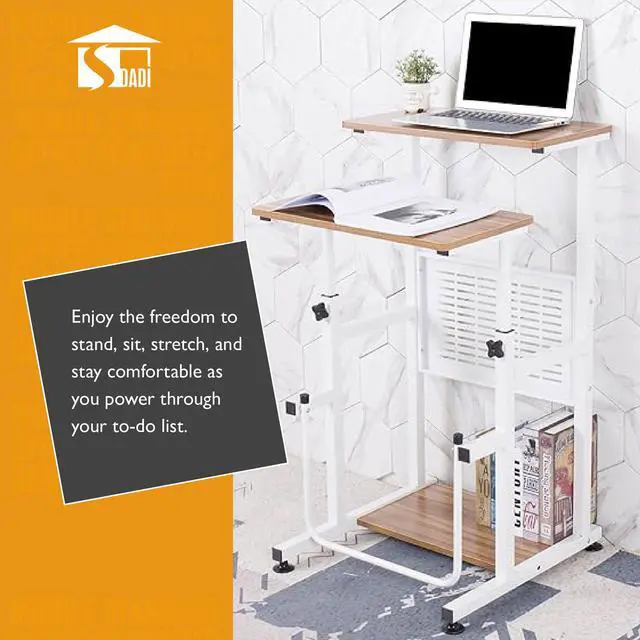Alt view image 4 of 6 - Adjustable-Height Standing Desk, 2-Mode Modern Standing and Sitting Desk, Light Grain