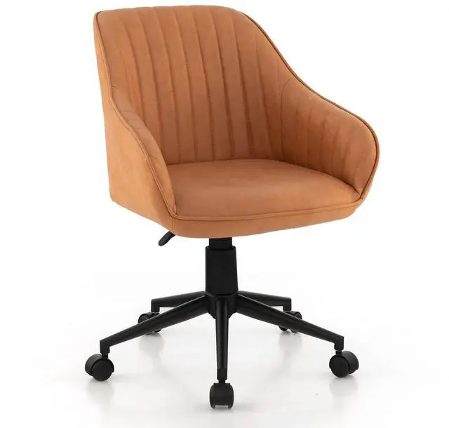 Main image of Leather Office Chair Brown, Mid Century Desk Chair with Wheels and Ergonomic Armrests, Adjustable Swivel Rolling Task Chair, Upholstered Leisure Arm Chair for Home Office Study Bedroom (1)
