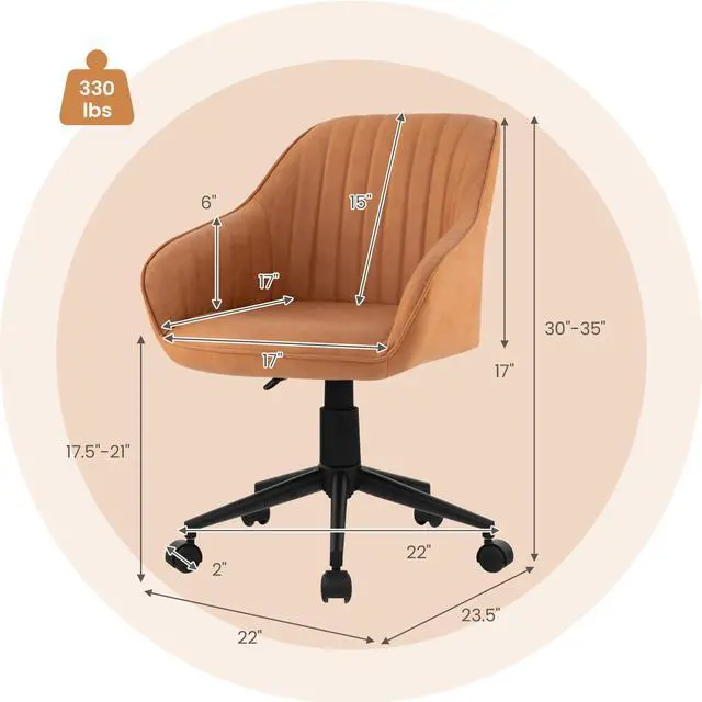 Alt view image 3 of 6 - Leather Office Chair Brown, Mid Century Desk Chair with Wheels and Ergonomic Armrests, Adjustable Swivel Rolling Task Chair, Upholstered Leisure Arm Chair for Home Office Study Bedroom (1)