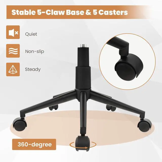 Alt view image 6 of 6 - Leather Office Chair Brown, Mid Century Desk Chair with Wheels and Ergonomic Armrests, Adjustable Swivel Rolling Task Chair, Upholstered Leisure Arm Chair for Home Office Study Bedroom (1)