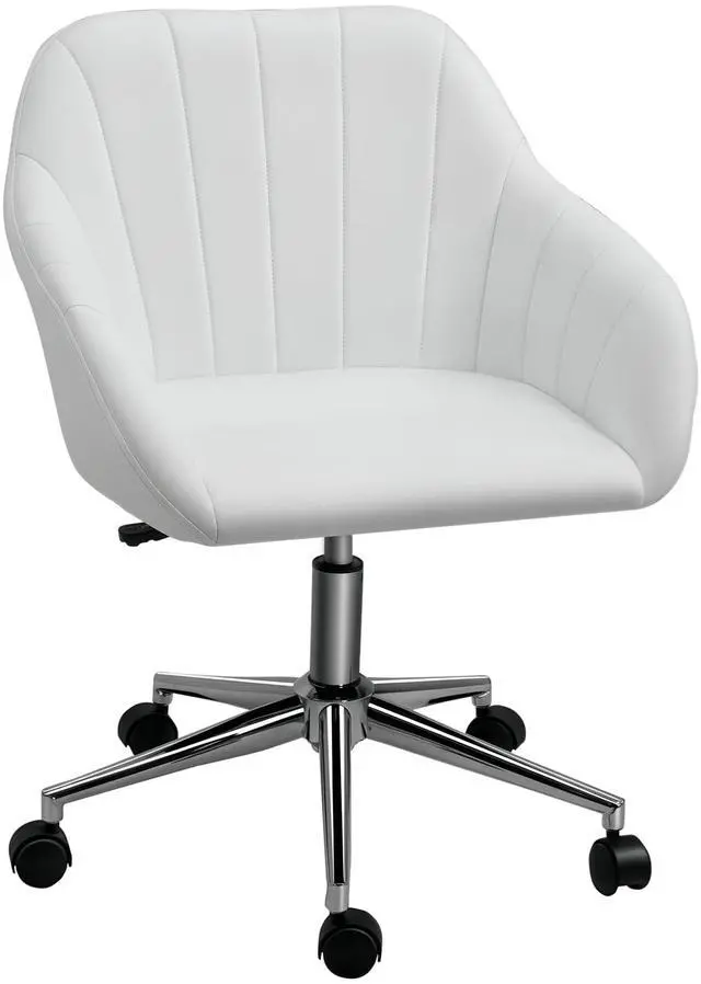 Main image of Mid Back Home Office Chair Computer Desk Chair with PU Leather, Adjustable Height, Swivel Wheels for Study, Bedroom, White