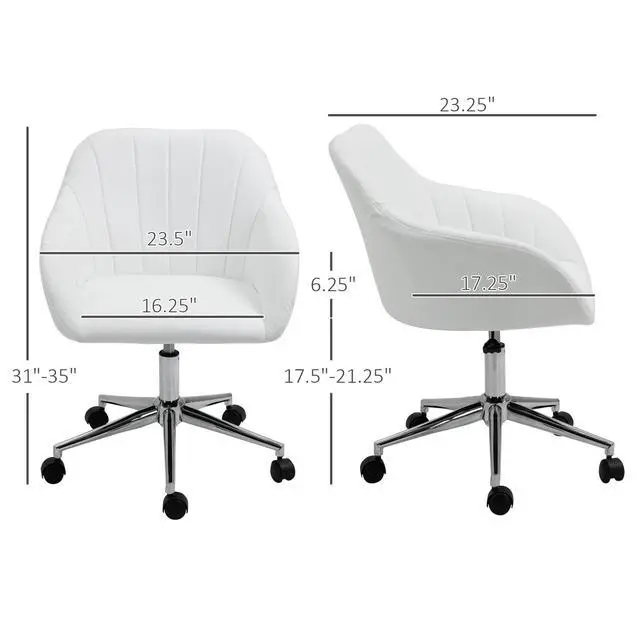 Alt view image 3 of 6 - Mid Back Home Office Chair Computer Desk Chair with PU Leather, Adjustable Height, Swivel Wheels for Study, Bedroom, White