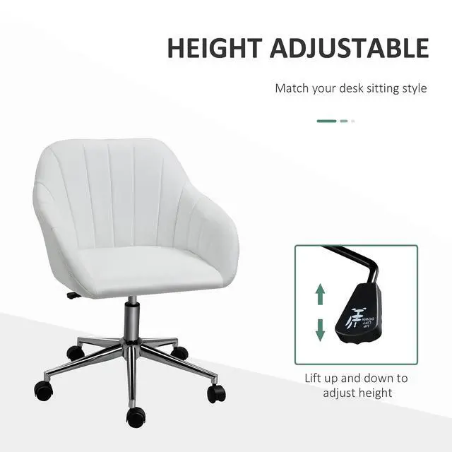 Alt view image 4 of 6 - Mid Back Home Office Chair Computer Desk Chair with PU Leather, Adjustable Height, Swivel Wheels for Study, Bedroom, White