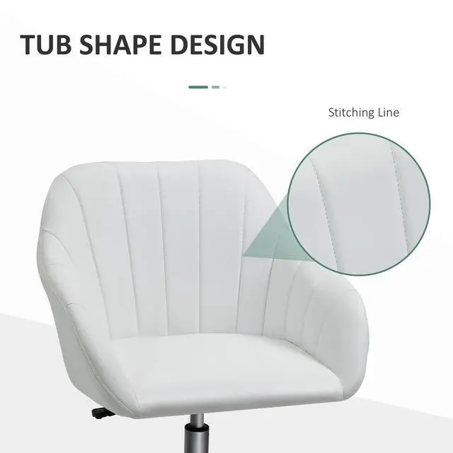 Alt view image 5 of 6 - Mid Back Home Office Chair Computer Desk Chair with PU Leather, Adjustable Height, Swivel Wheels for Study, Bedroom, White